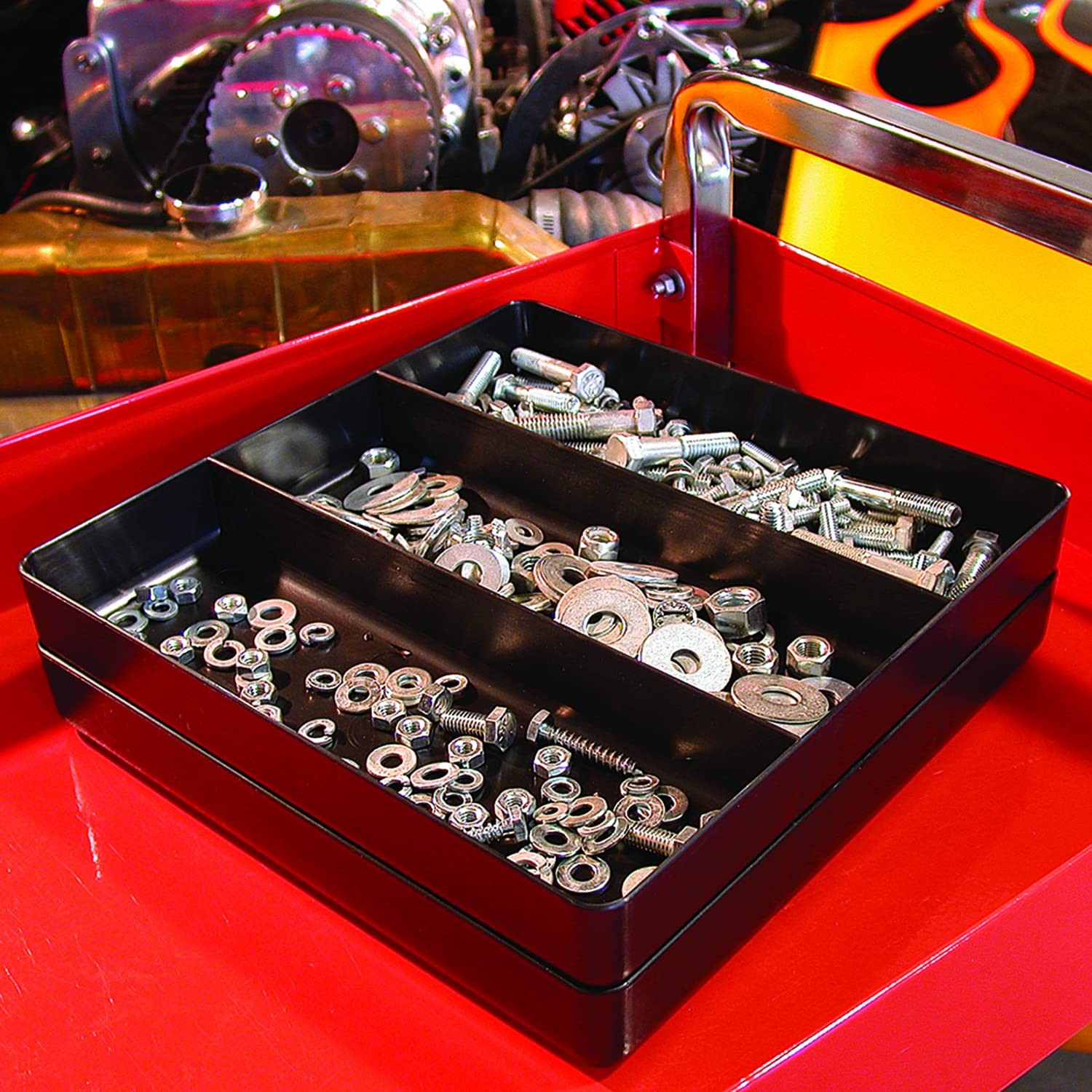Ernst Manufacturing Toolbox Tray: Stackable Garage 3-Compartments, Green