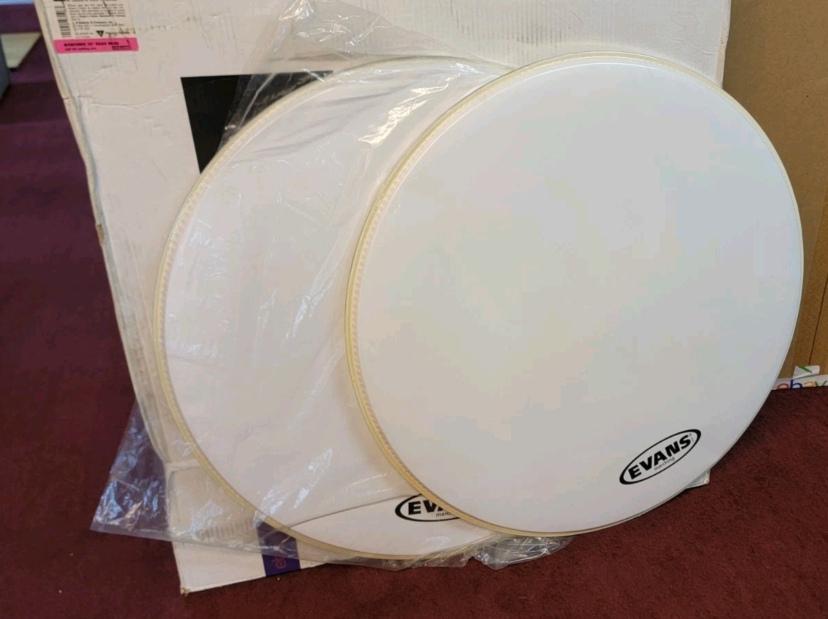 28 Inch Evans 2 Pack MARCHING BASS Drum Heads EMB28BD New Old Stock White Smooth