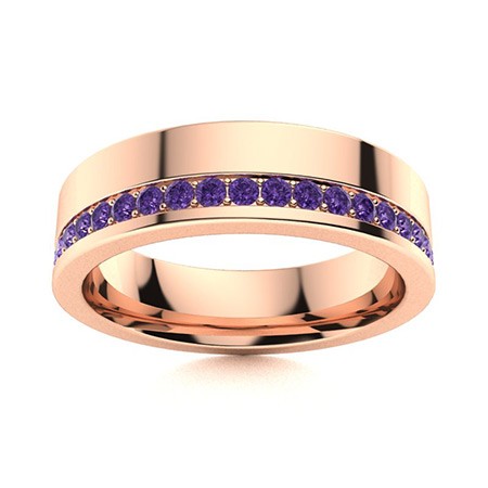 Men's 2mm Round Amethyst Celtic Style Ring 925 Sterling Silver Rose Plated Band