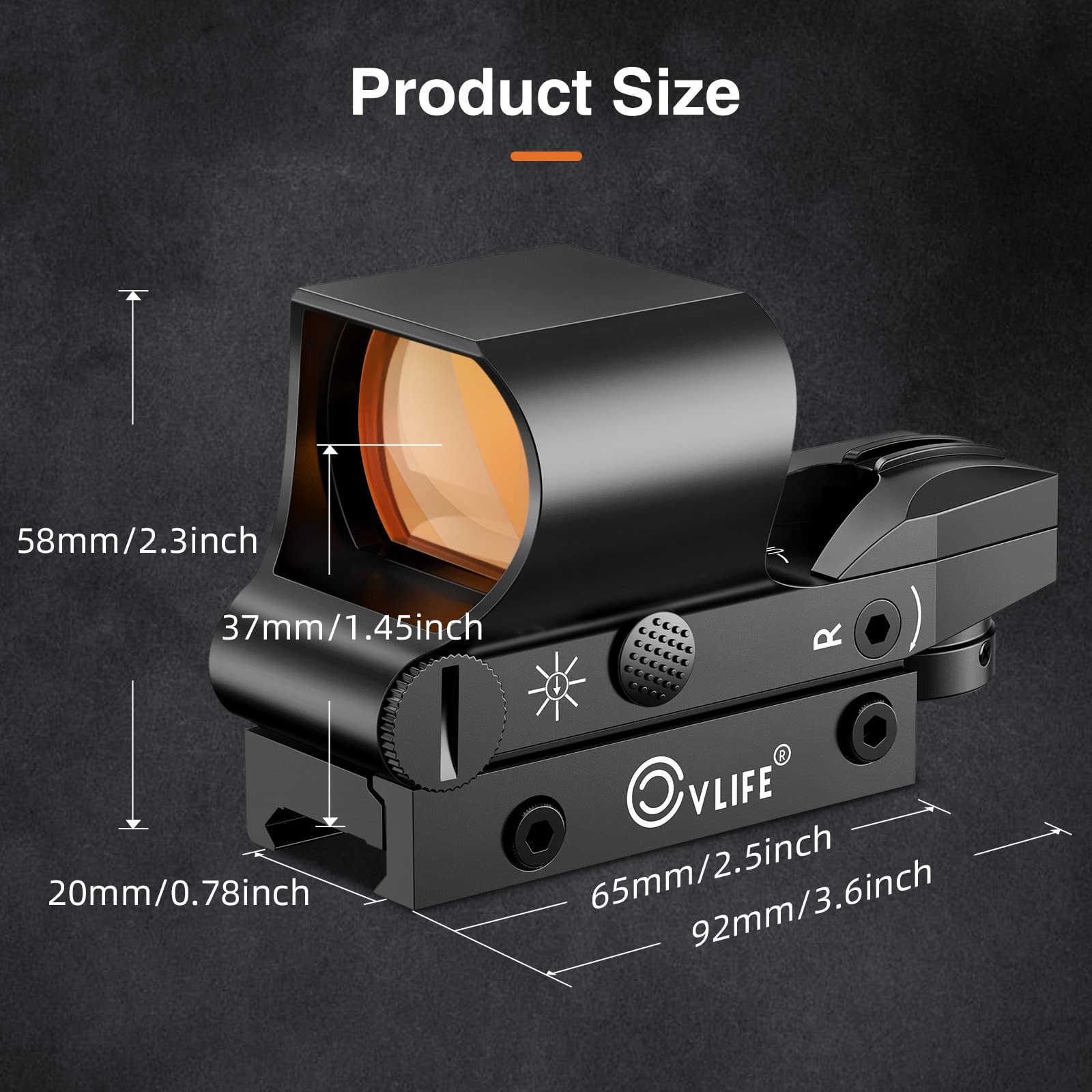 CVLIFE Reflex Sight, 1x28x40mm Red Dot 4 Adjustable Reticles Black