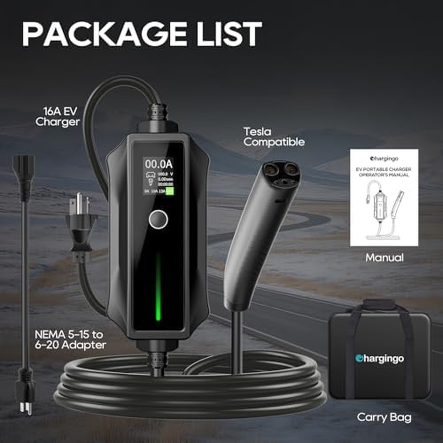 Level 1/2 Portable EV Charger for Tesla Model Y/3/S/X, Home 240V 16A (NEMA 6-...