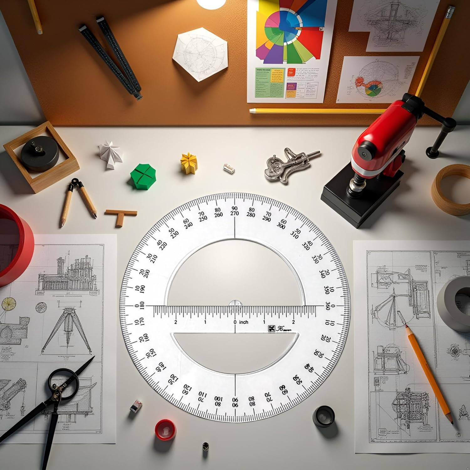 360 Degree Protractor Ruler, 6 Inch, round Circle Protractor for Math Geometry