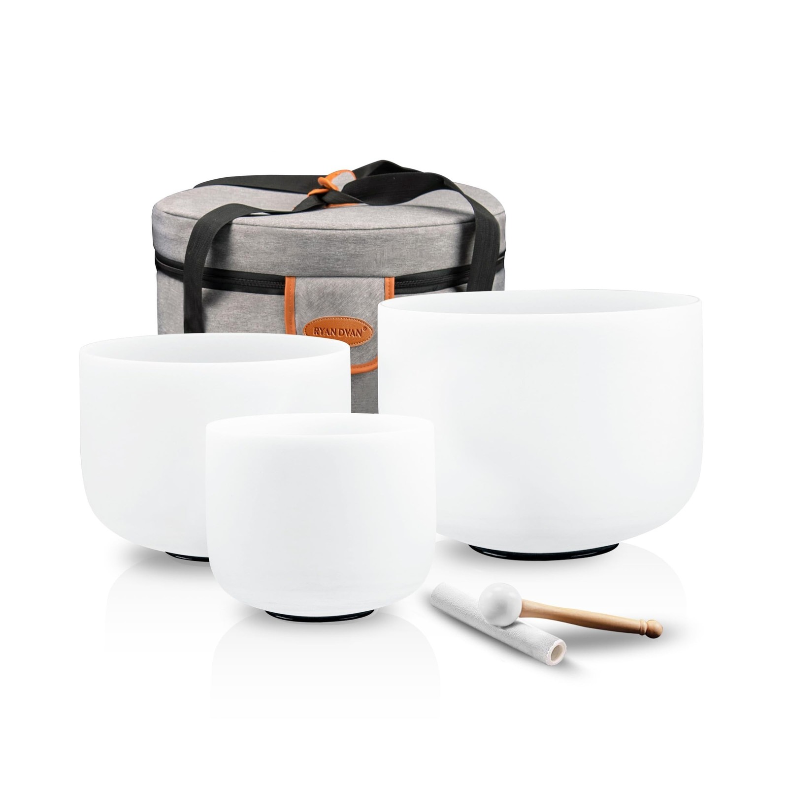 RYAN DVAN 432HZ Crystal Singing Bowl Set of 3, 6"B Crown, 7"G Throat, 8"F Hea...