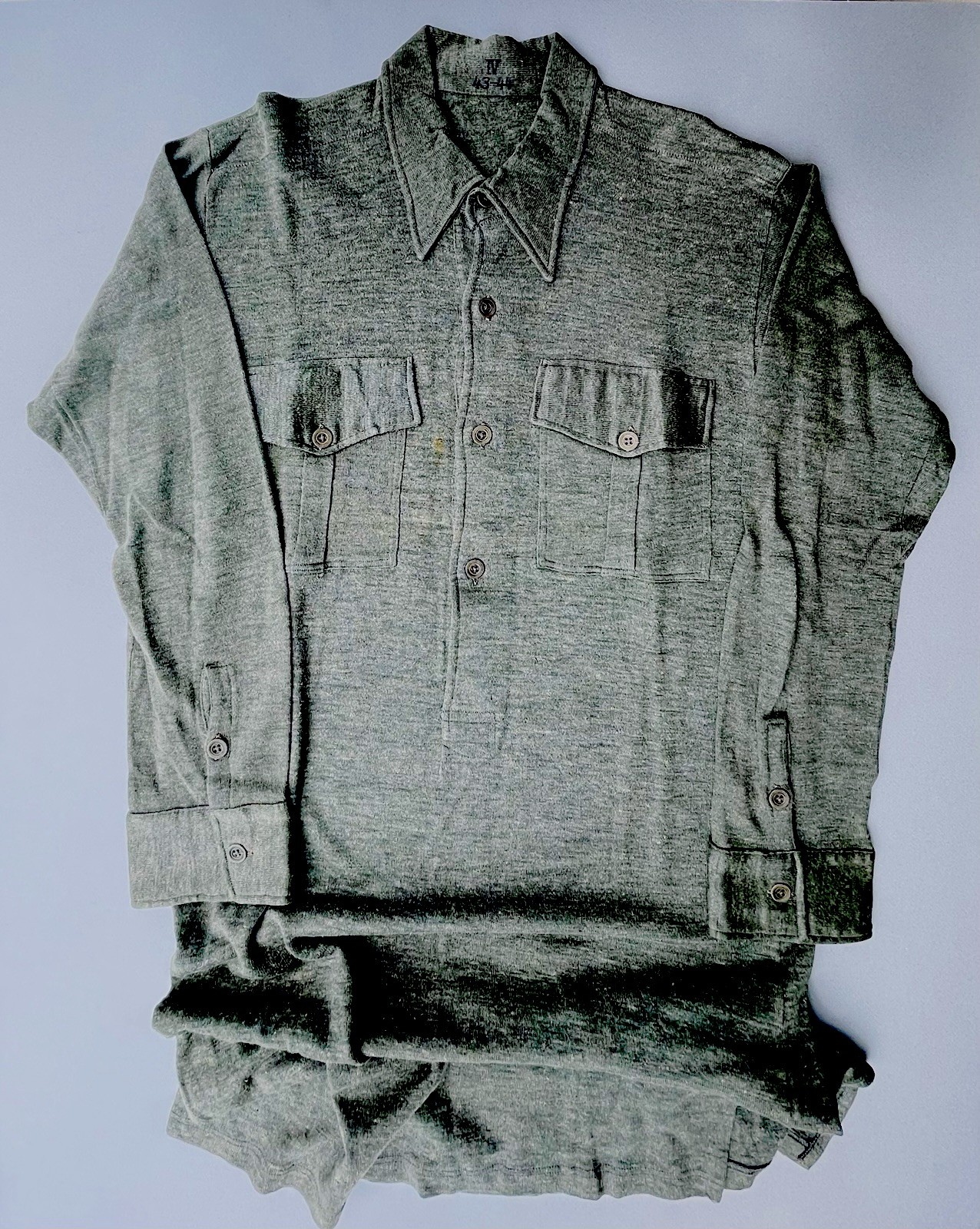 WW2 German Army Heer SS Issue Shirt, L/S Gray-Green Italian Wool “IV 43-44” RARE