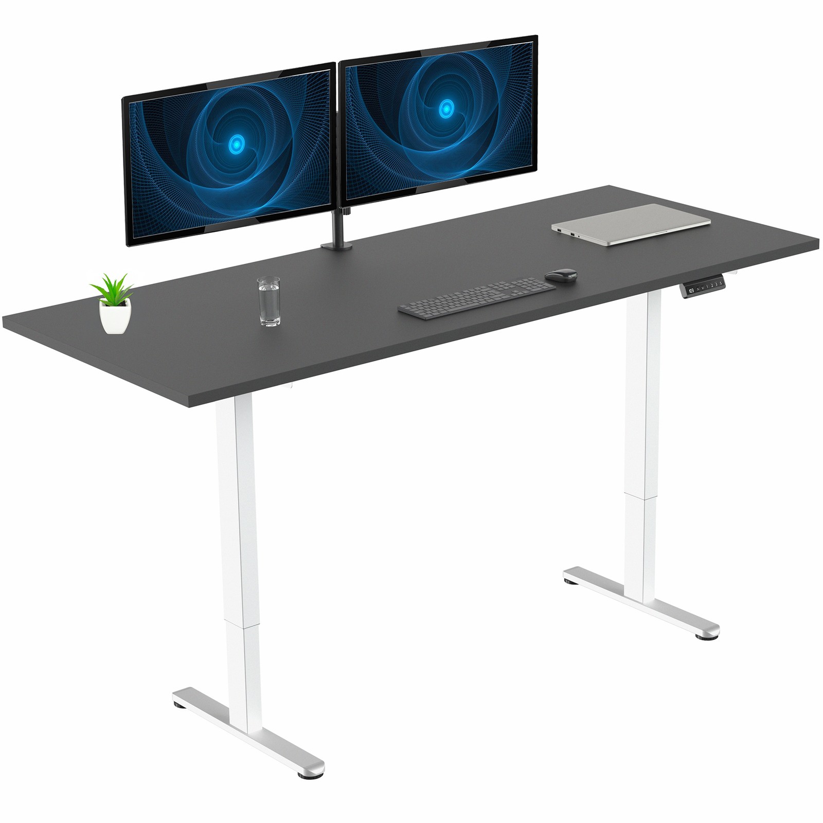 VIVO Dual Motor 71” x 30” Standing Desk, 1-Piece Black Top, White Frame