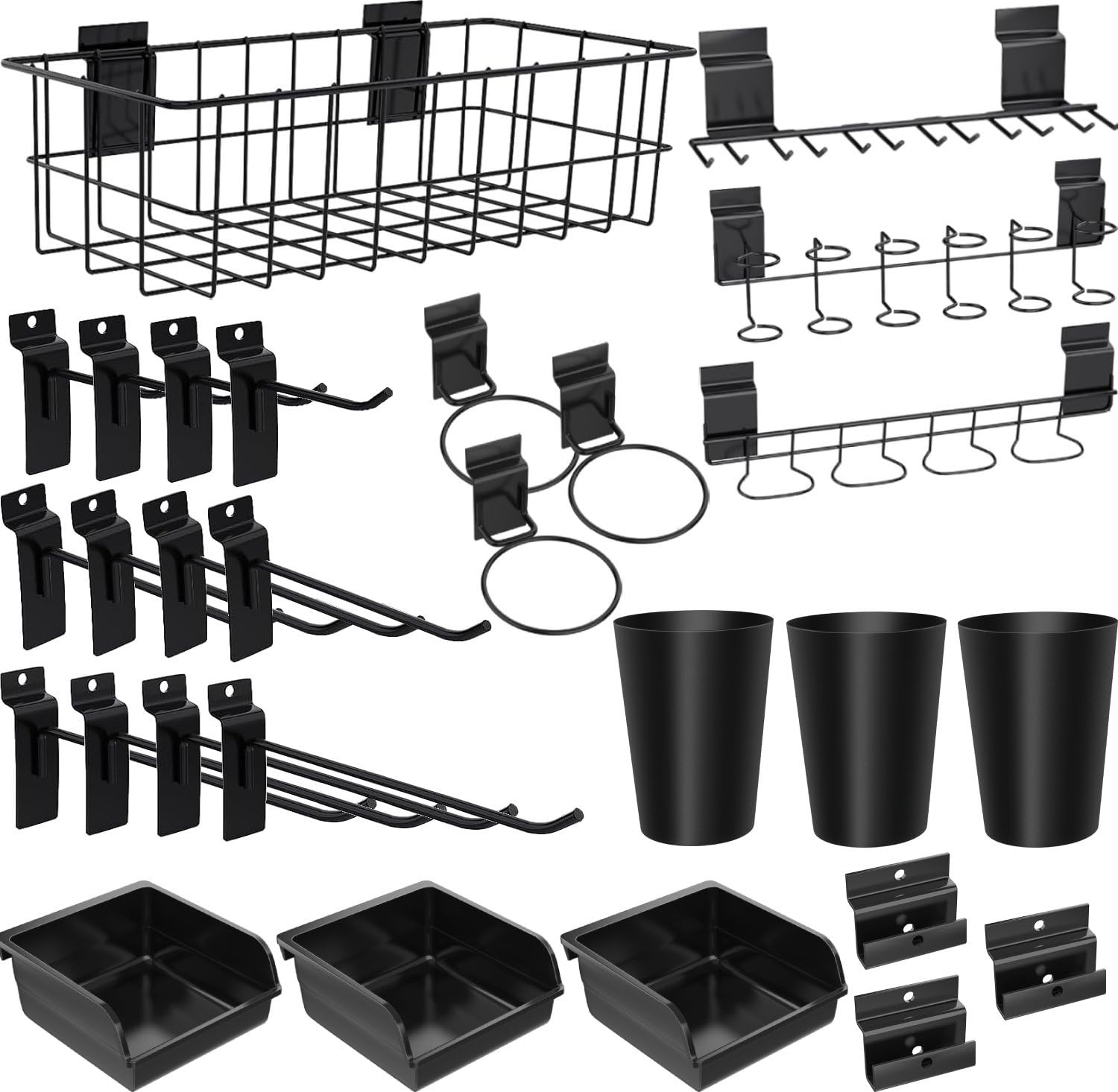 28 PCS Slatwall Accessories Organizer Kit Hooks Bins Cups Basket Screwdriver