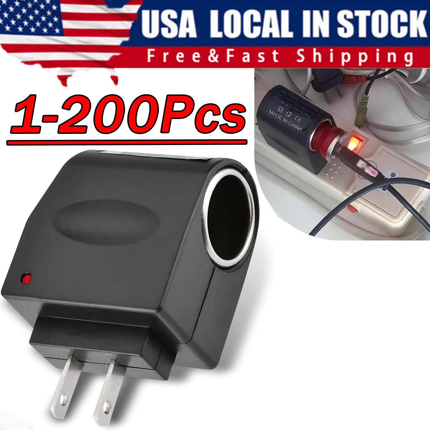100-240V AC To 12V DC Car Cigarette Lighter Socket Power Adapter Converter Lot
