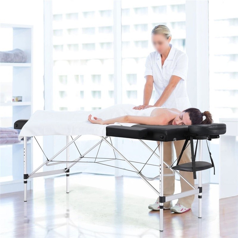 Foldable Portable Massage Table Adjustable Aluminum Legs W/ Armrests & Headrest