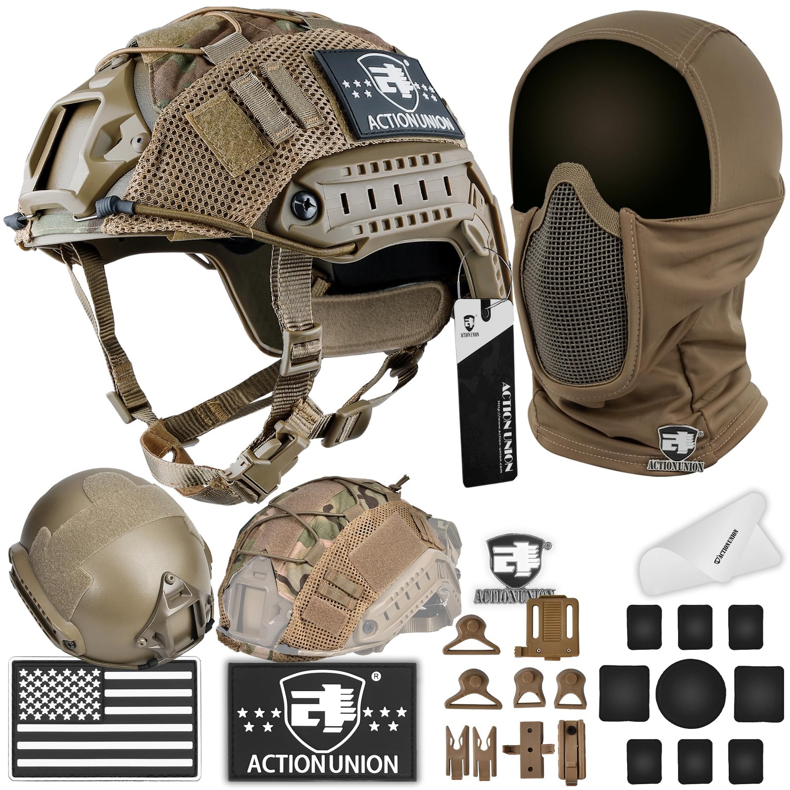 ACTIONUNION Airsoft Helmet and Mask Set Tactical Paintball Medium, Tan