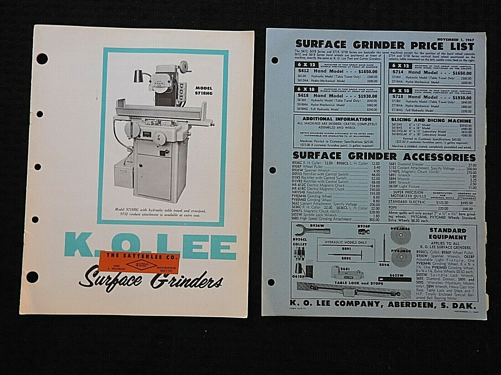 1967 K. O. LEE PRECISION SURFACE GRINDER SALES CATALOG BROCHURE MINNEAPOLIS MN
