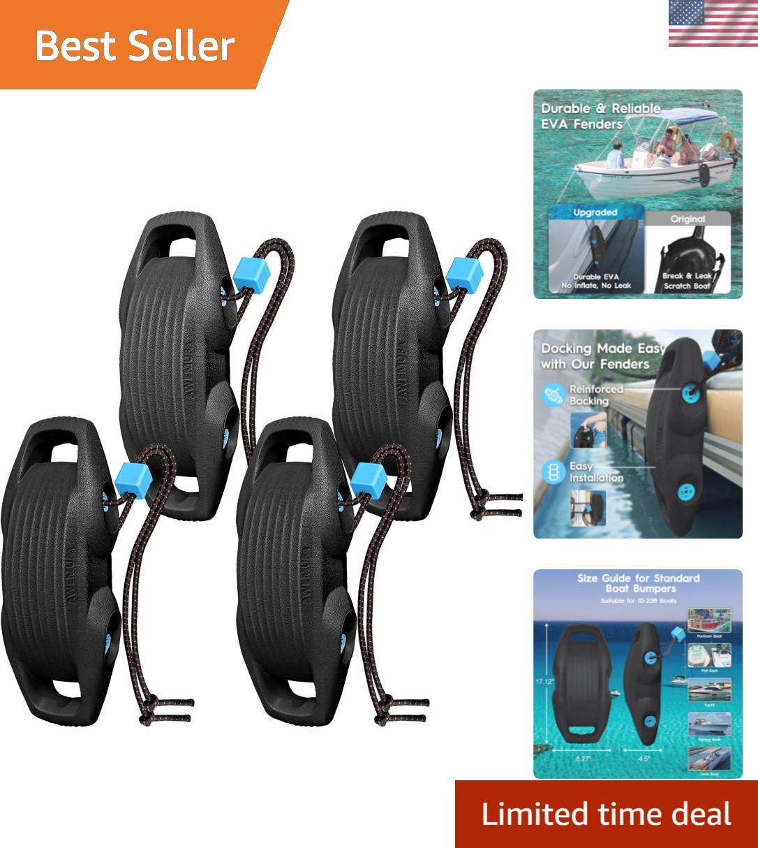 Boat Fenders Easy to Install Bumper for Docking Ideal Fender for Pontoon, Bas...