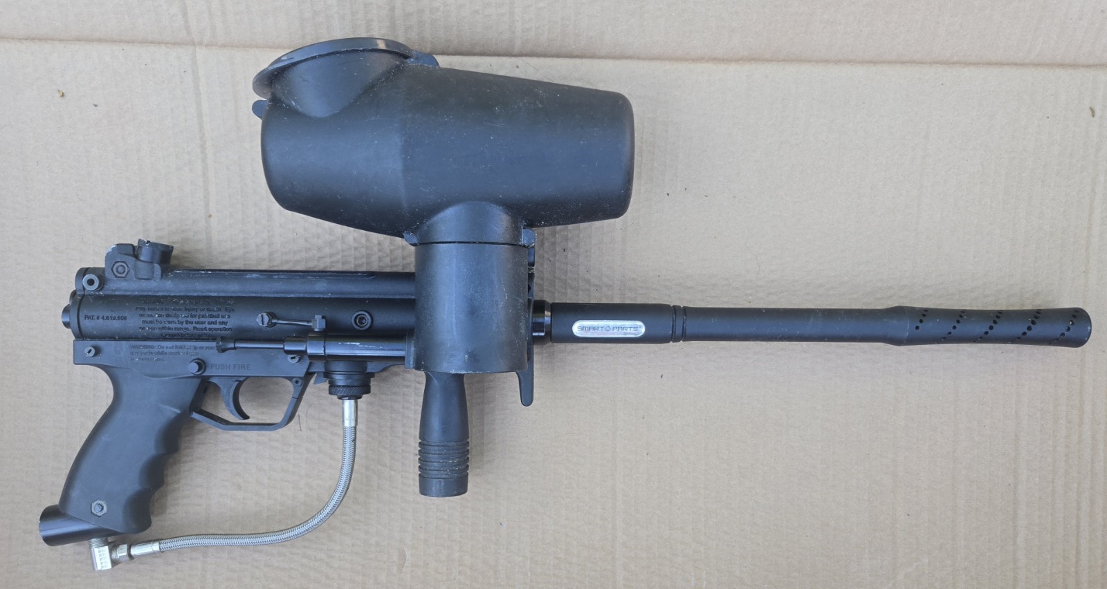 Used Tippmann A5 Paintball Gun & Barrel Smart Parts 14' + Cyclone Feeder