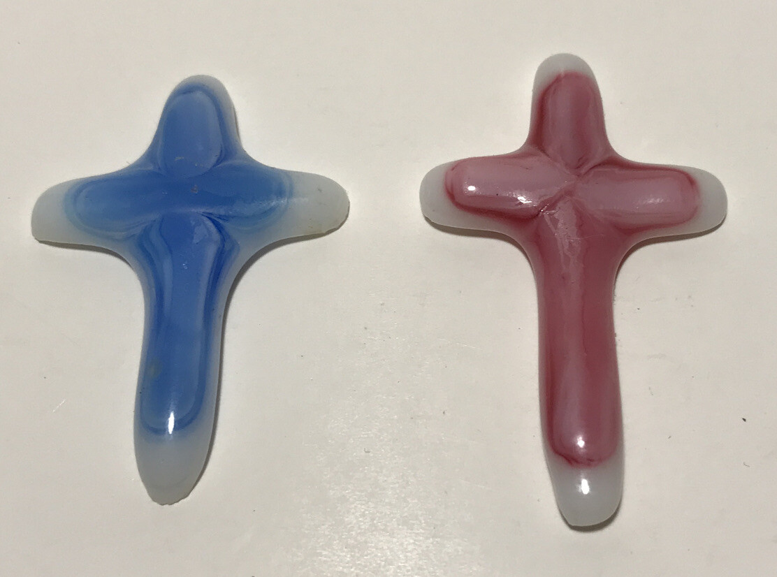 Glass Colored Cross Lot Of Two Jewlery Arts And Crafts Pendant Pieces