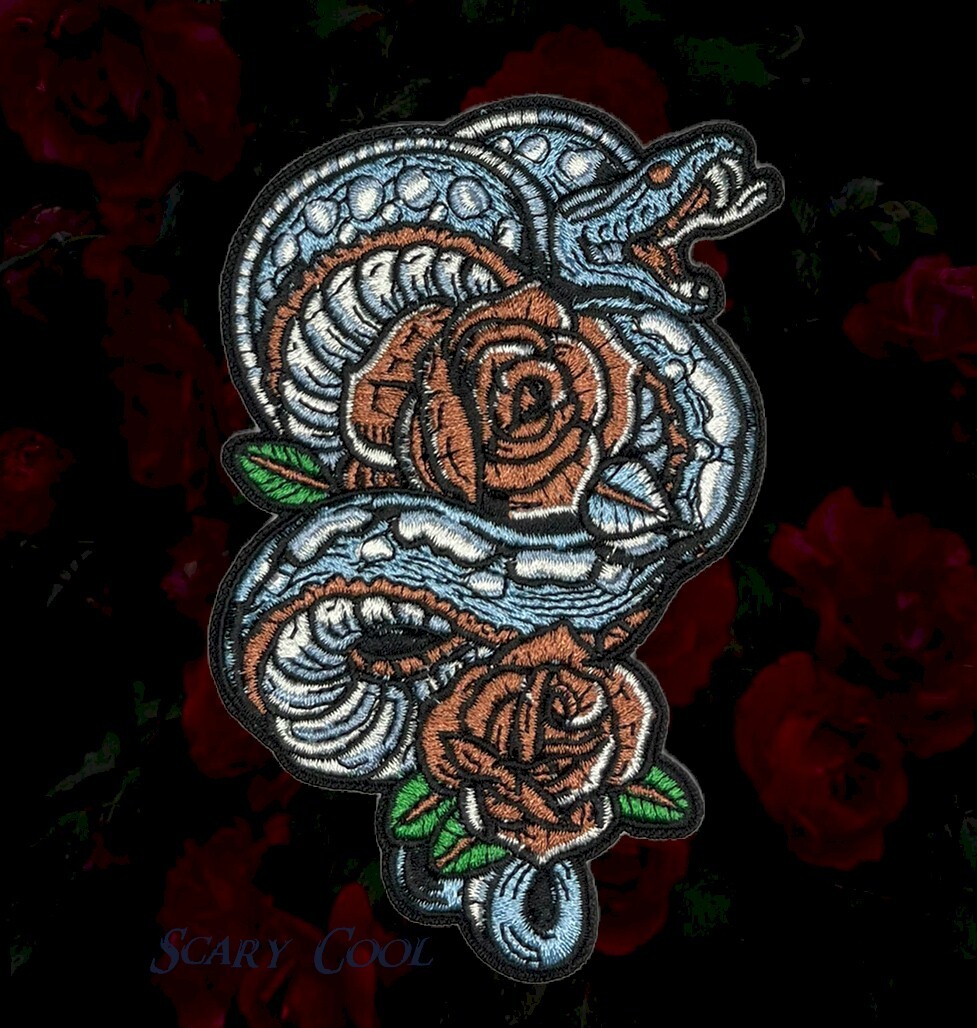 New Snake Flower Cobra Vintage Embroidered Biker Iron On Patch