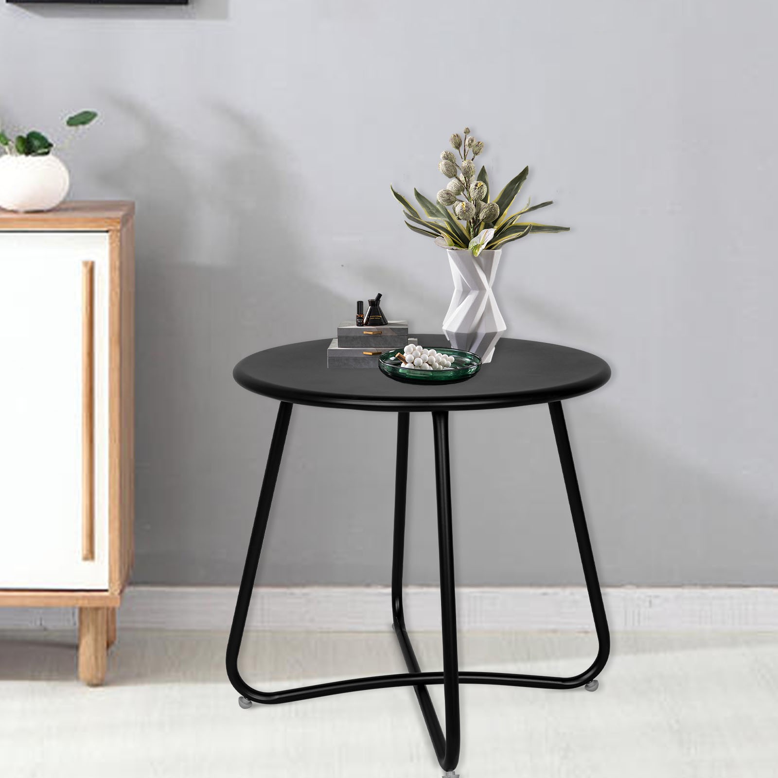 Outdoor Balcony Side Table Patio Garden Bedside 18" Round Coffee Tea End Table