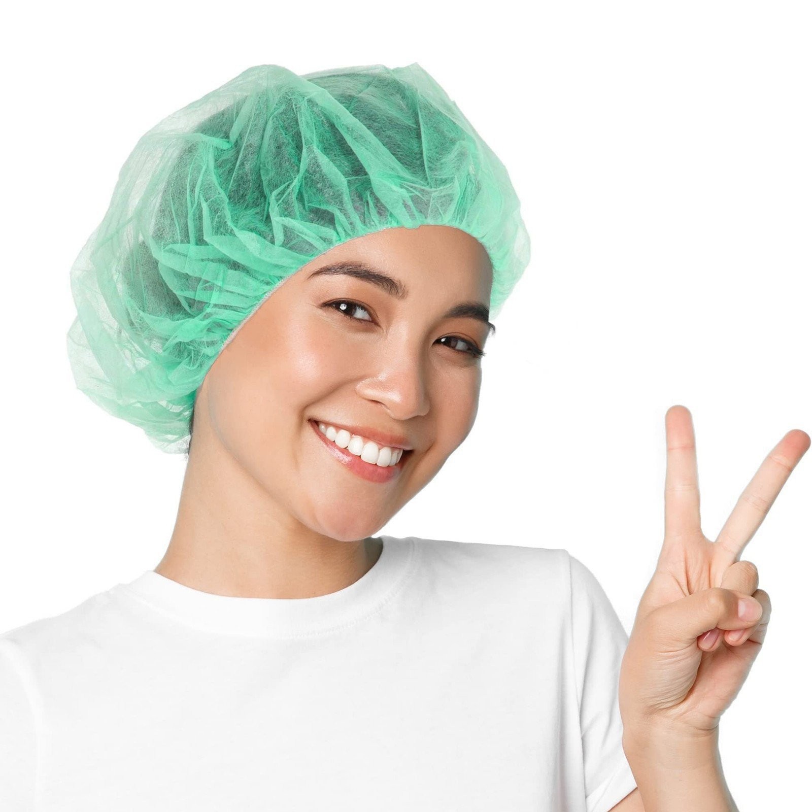 Green Disposable Bouffant Hair Nets Stretchy Polypropylene 100 Count 24 in