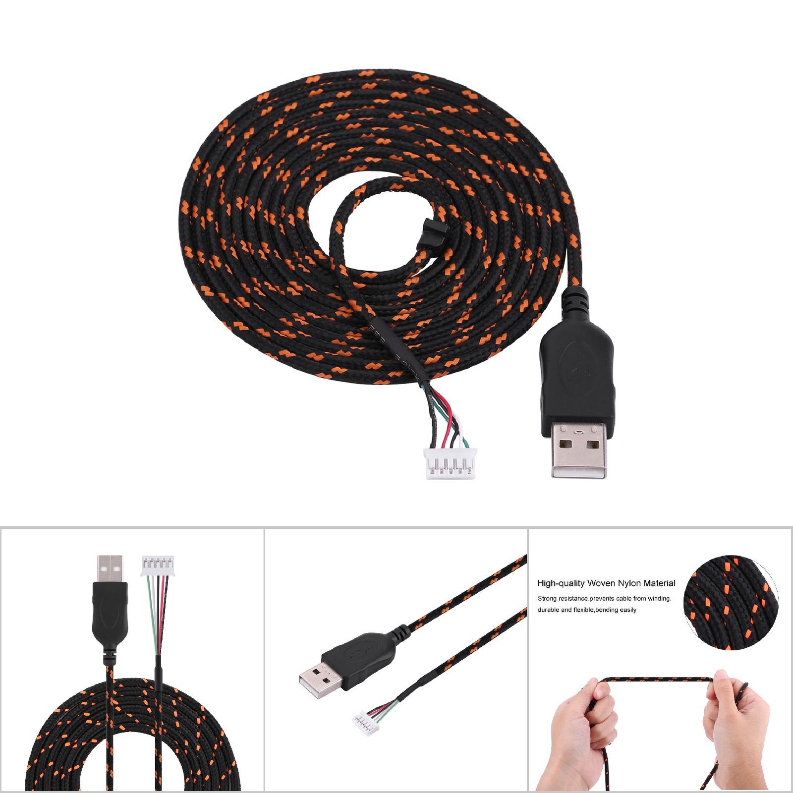 2.2 Meters USB Cable Wire Line Replacement For Kana Mouse Black+ DSO