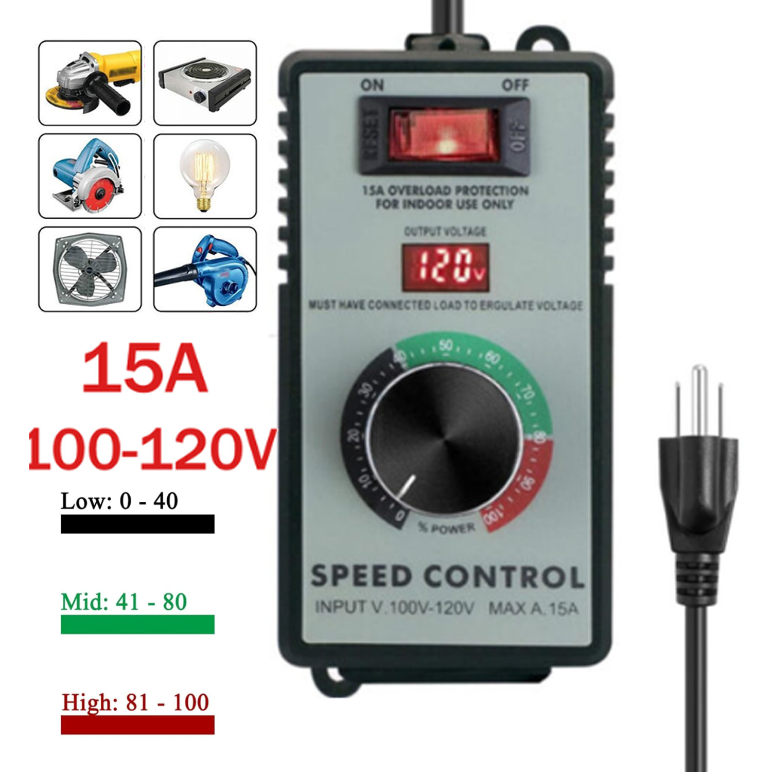 Variable Speed Controller for Router Fan Electric Motor Rheostat 120V Adjuster