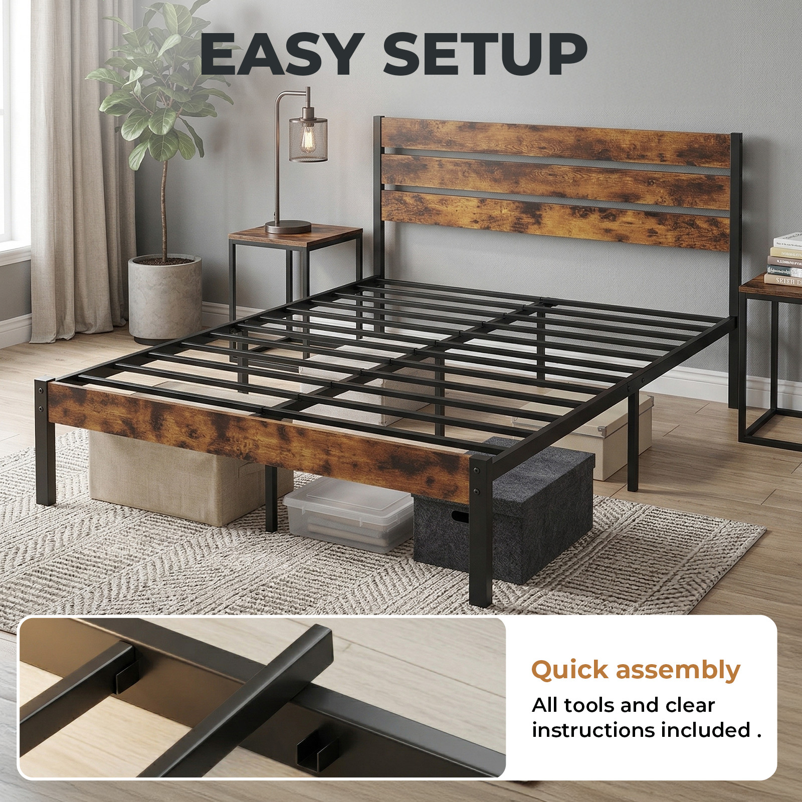 Metal Platform Bed Frame with Headboard & Footboard - No Box Spring Needed