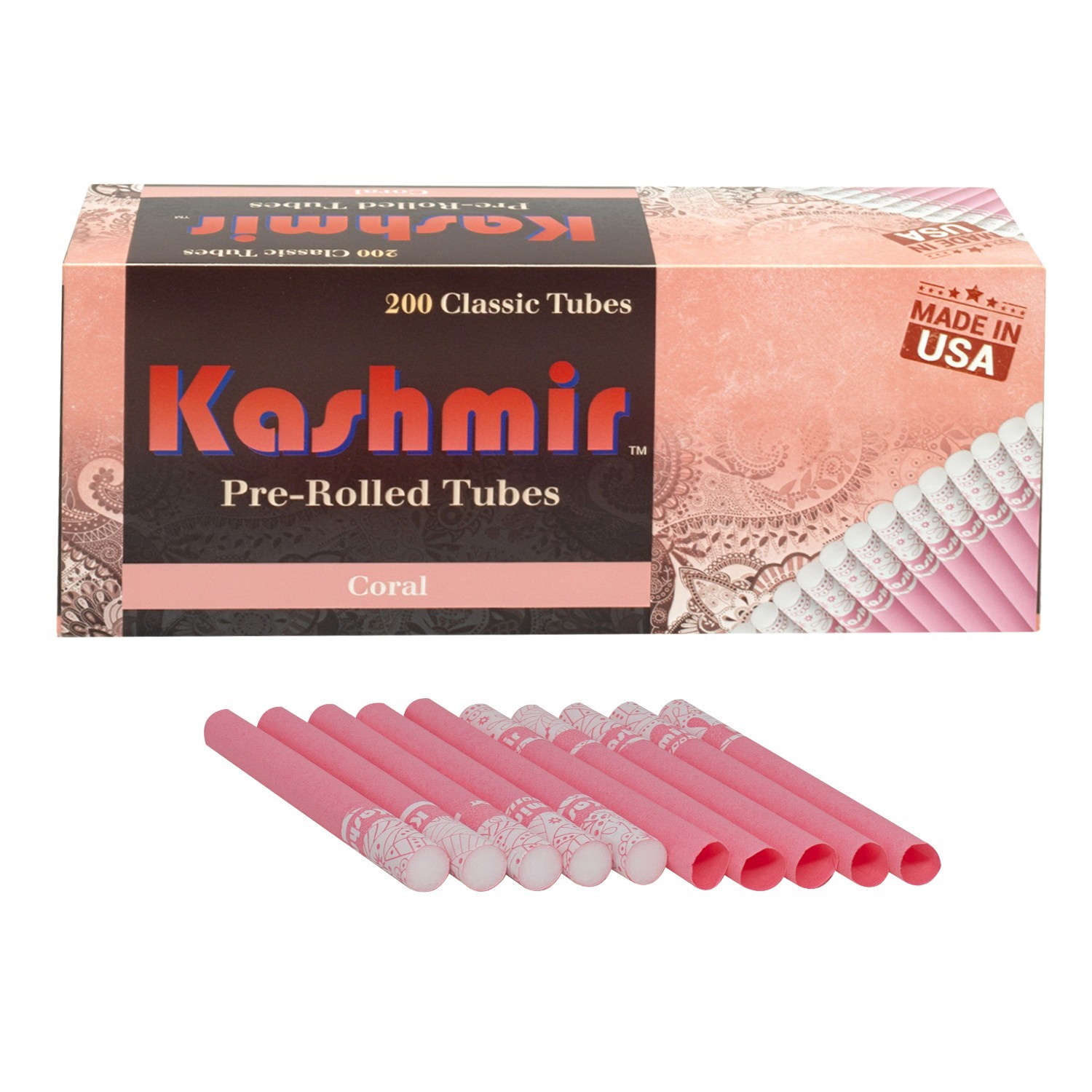 Kashmir Pre Rolled Tubes King Size Coral Classic Cigarette Filter Tubes 200 CT