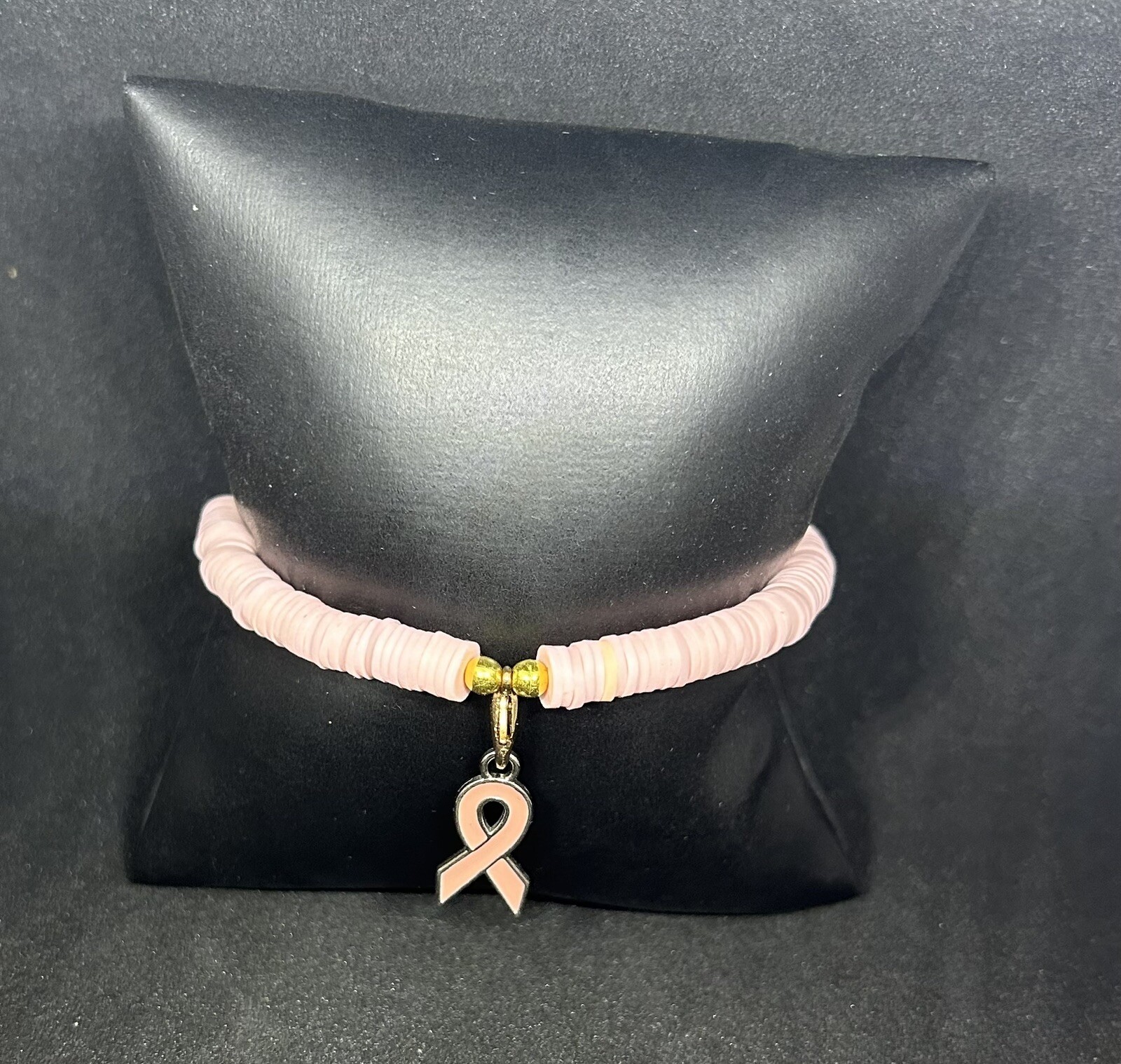 Light Pink Ribbon (Awareness) Heishi Charm Bracelet