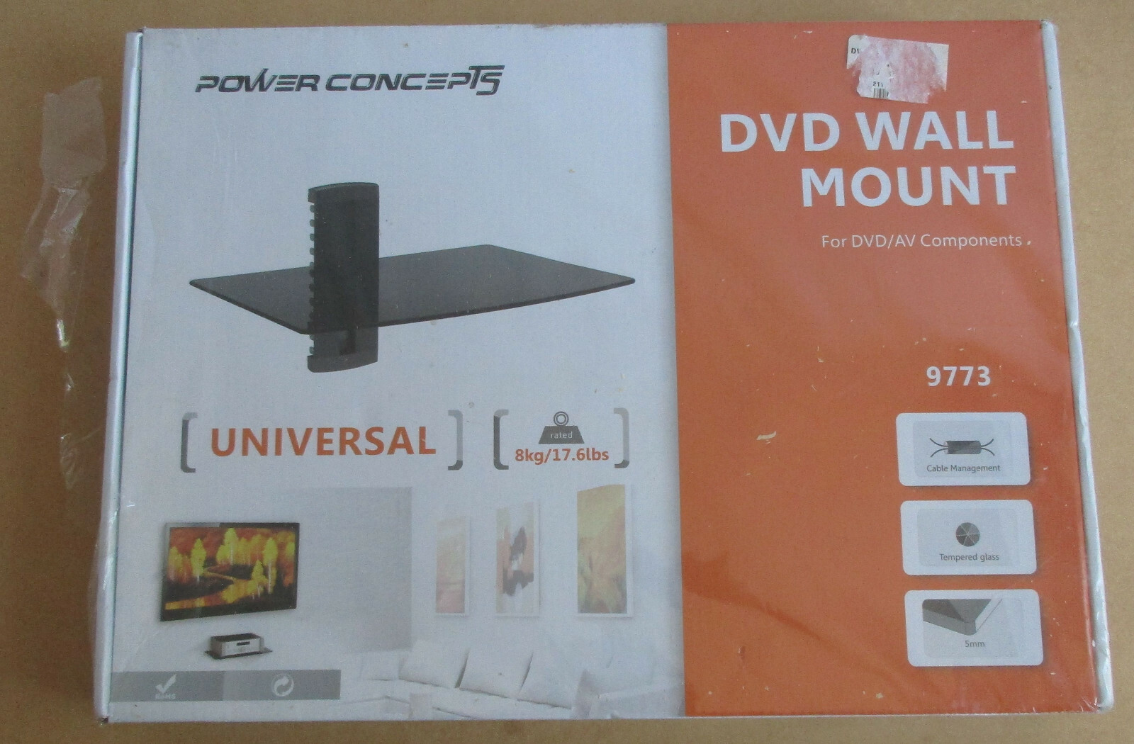 Universal Wall Shelf Mount for DVD/AV Components Power Concepts Boxed New