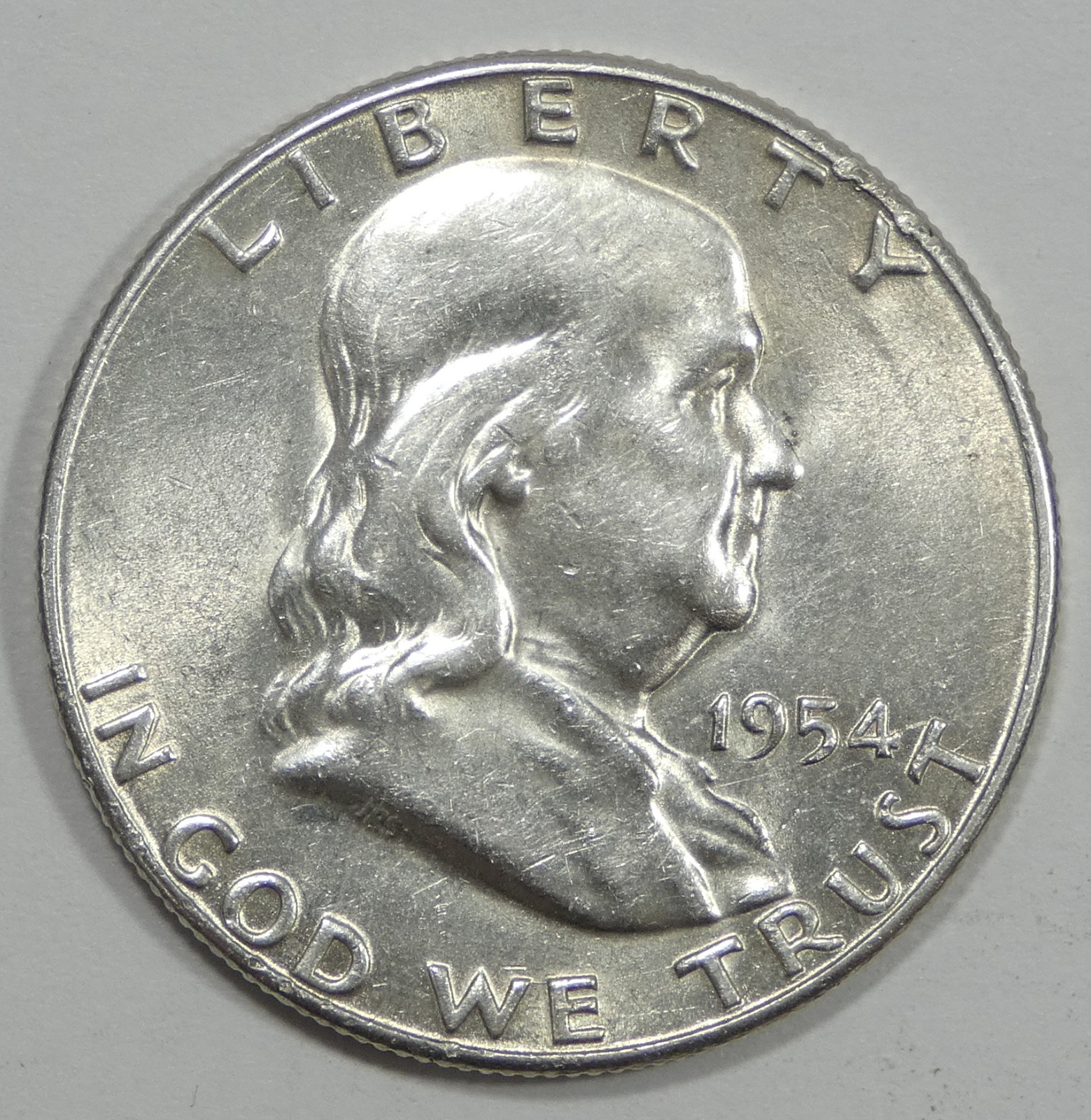 1954-S Franklin Silver Half Dollar ALMOST UNCIRCULATED Last "S" Mint Franklin