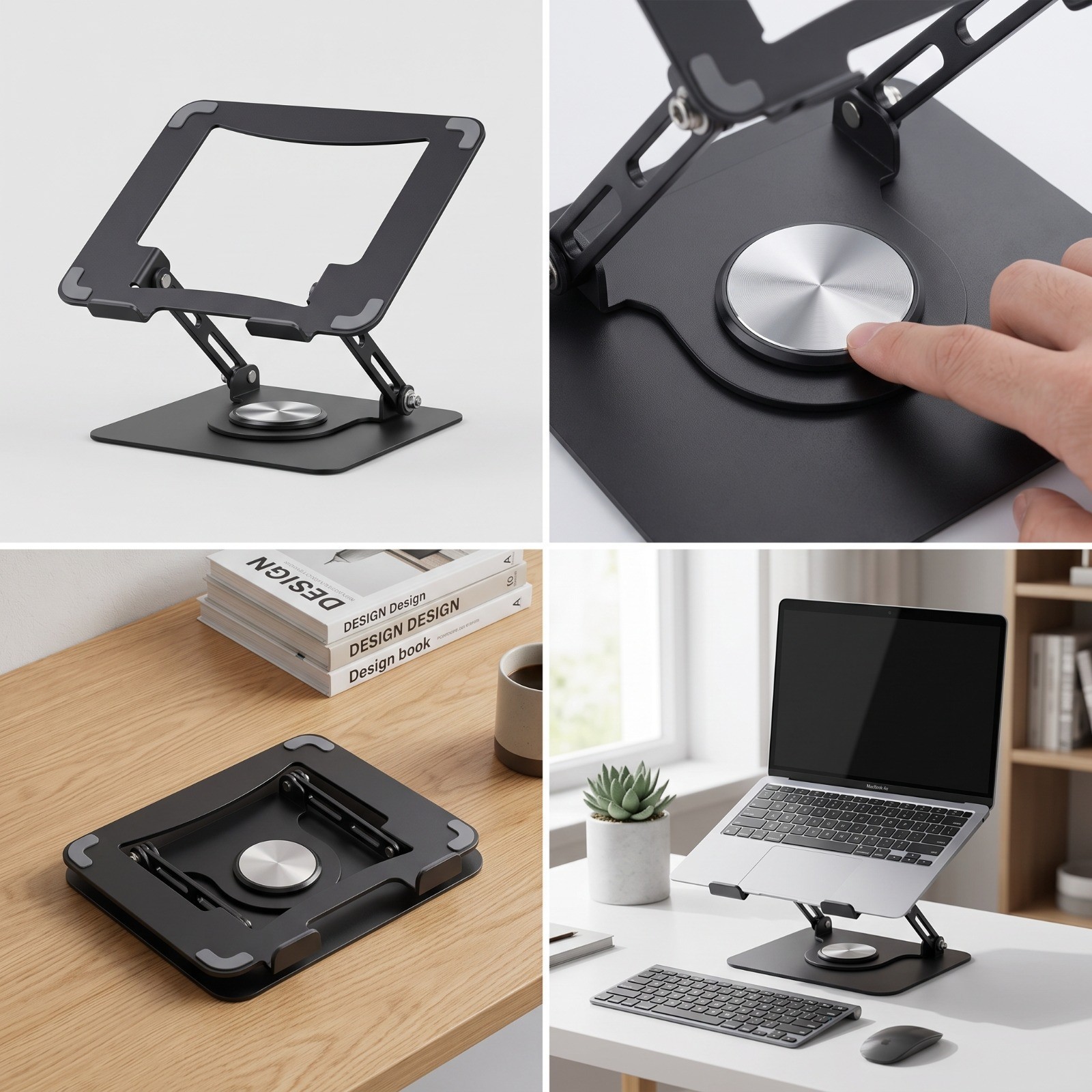 Adjustable Laptop Stand Foldable Aluminum Ergonomic Riser 360° Rotating Base