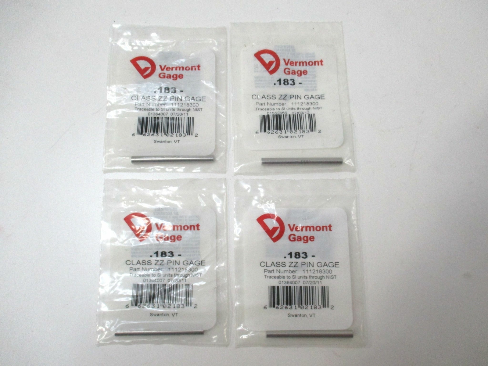 Vermont Gage (111218300) 0.183" Tolerance Class ZZ Steel No-Go Pin Gage - Qty 4