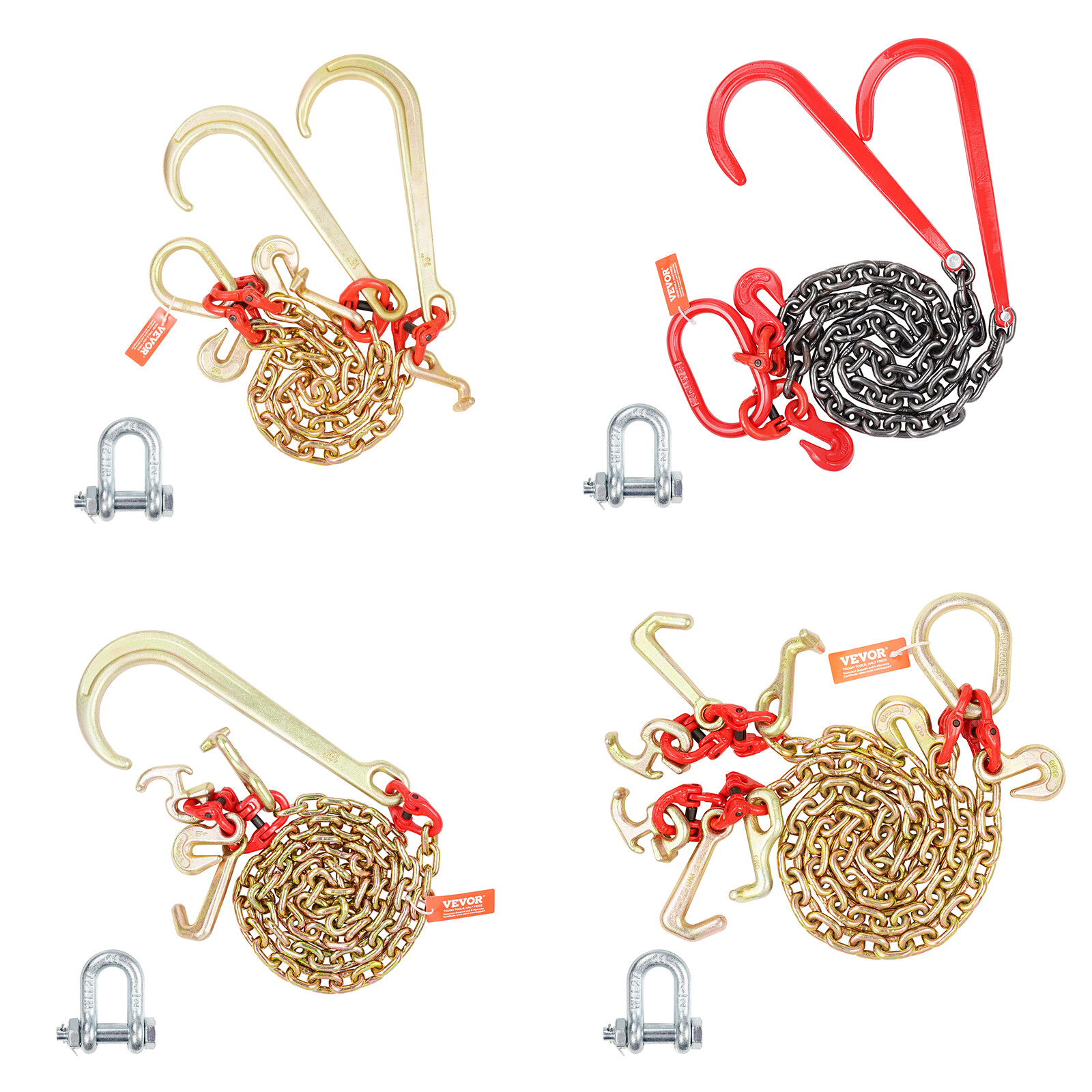 Uimoso 3/8" 5/16" Tow Chain J Hook G80 2ft, 3ft, 6ft V-Chain Wrecker Grab Hooks