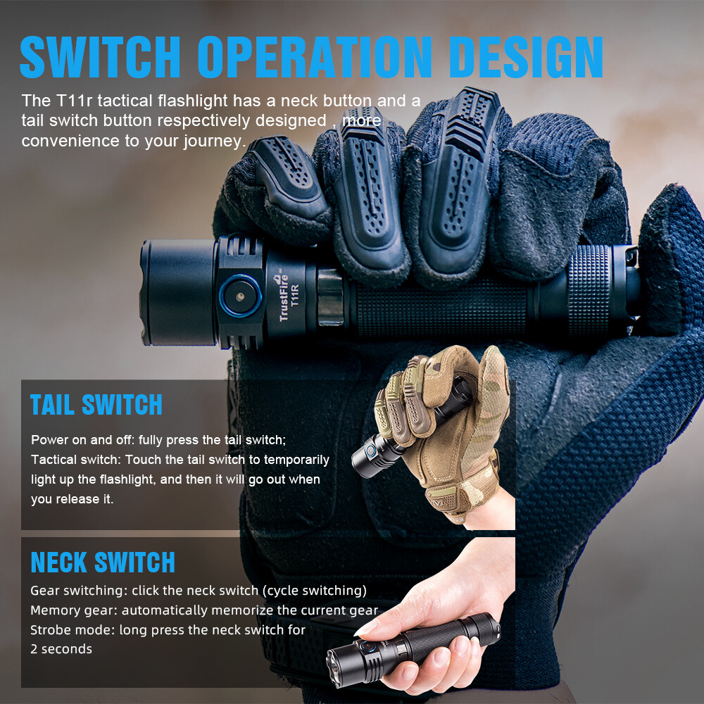 Trustfire T11R Tactical EDC Flashlight Type-c Rechargeable Torch 1800Lumen US