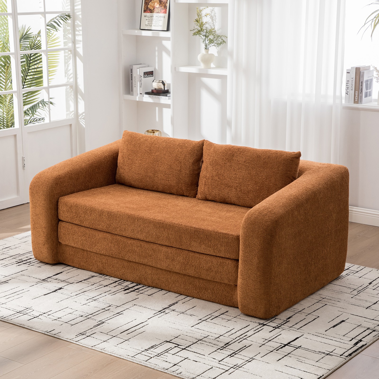 71" 2-in-1 Pull Out Foldable Loveseat Sofa Bed with Armrest & Backrest Pillow