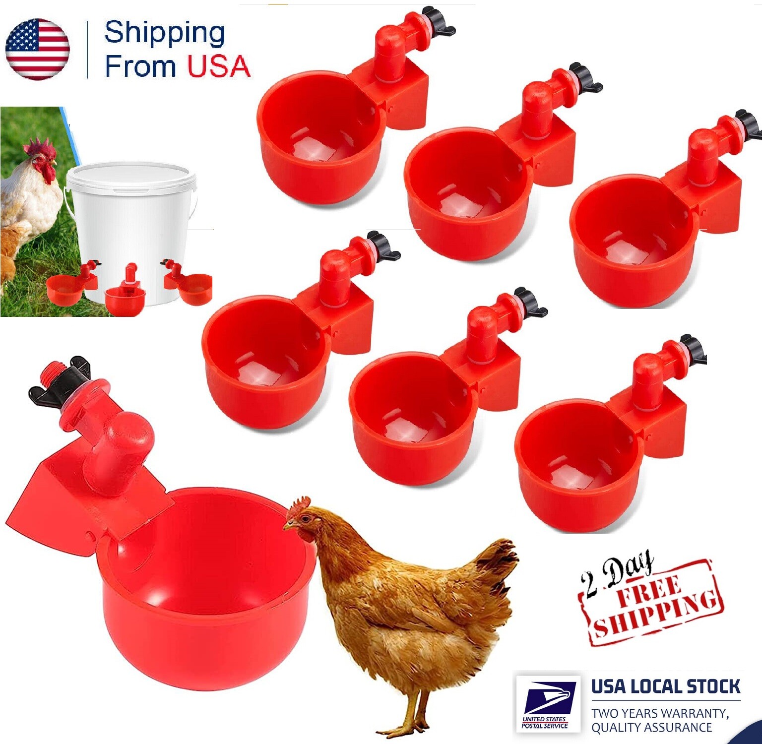 6 × Automatic Water Cups Poultry Drinker Waterer Chicken Duck Quail Drinking USA