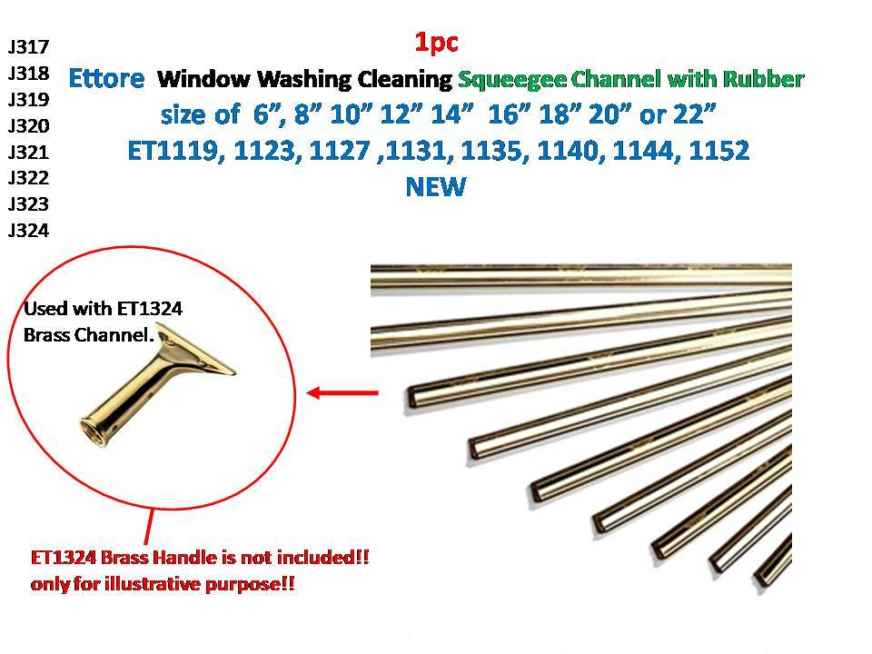 Ettore Solid Brass Window Washing Cleaning  Squeegee Channel w/ Rubber 6in ~22in