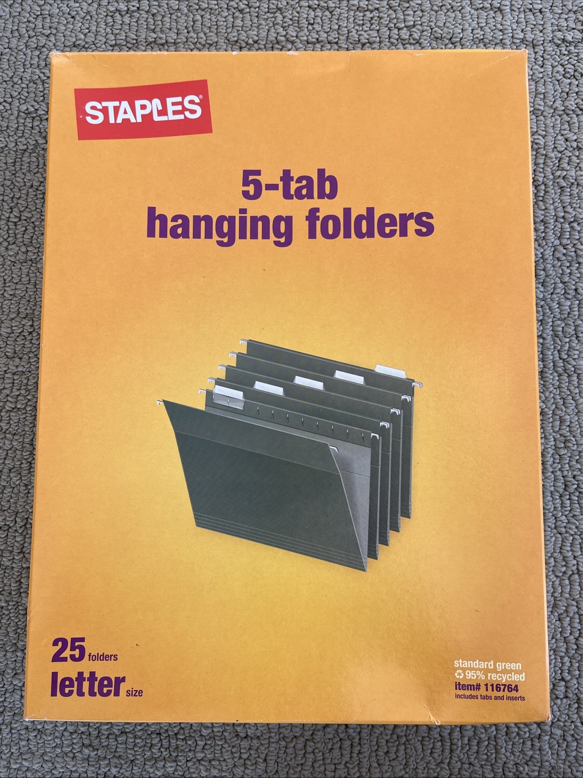Staples 5-tab Hanging Folders, 25 Folders, 116764 NEW