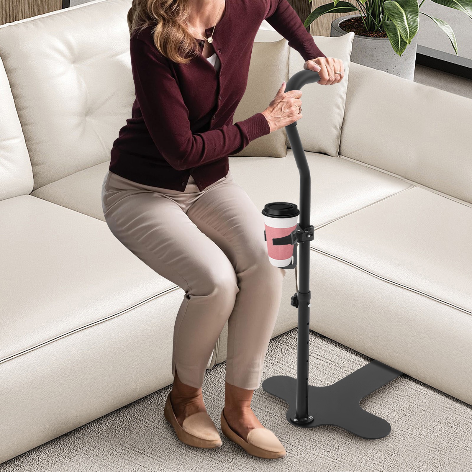 226kg Chair Couch Stand Assist Adjustable Height Chair Lift Assist w/Cup Holder