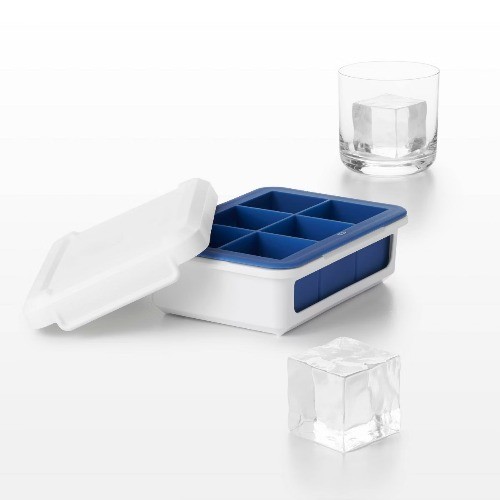 OXO Covered Ice Cube Tray Large Cubes: Silicone & Plastic, 6 Cavities