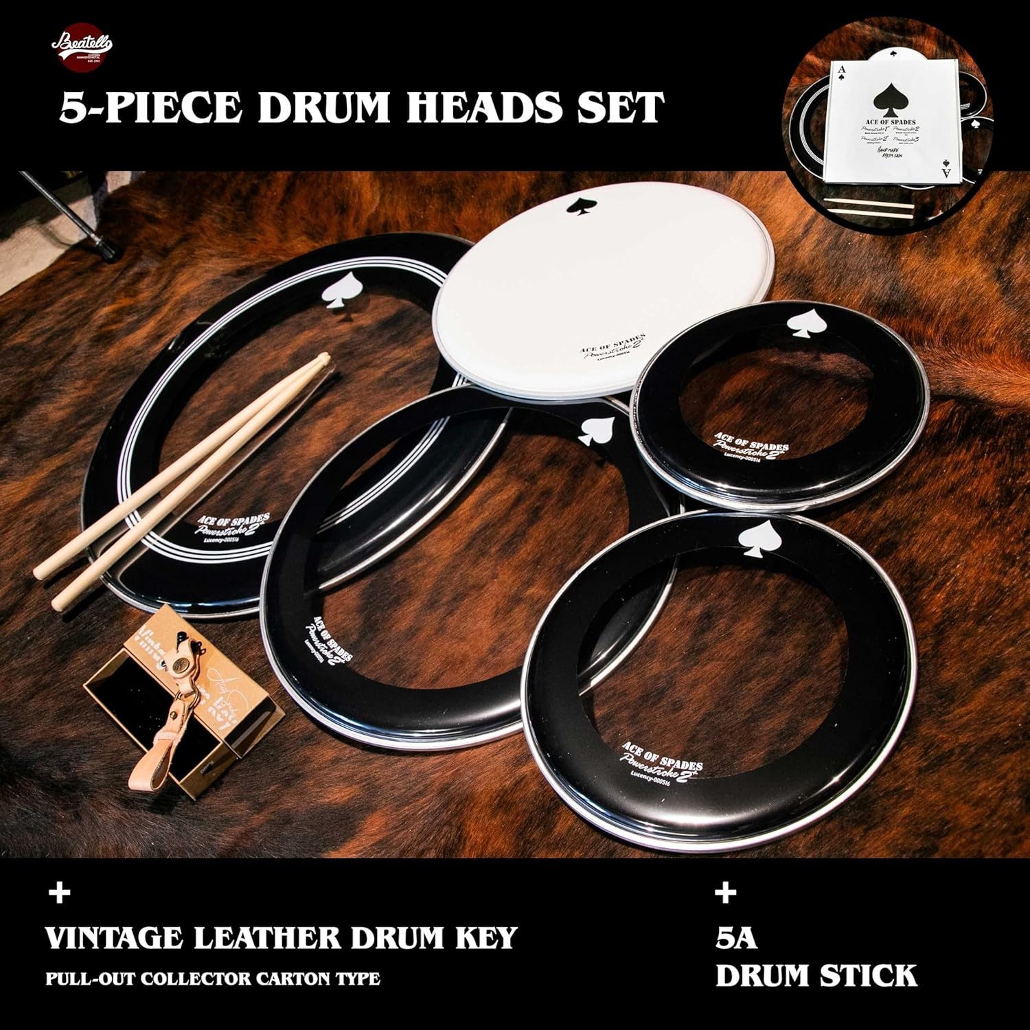 New Drum Head Set Double Ply Oil Bass Tom Snare Heads With Sticks Key