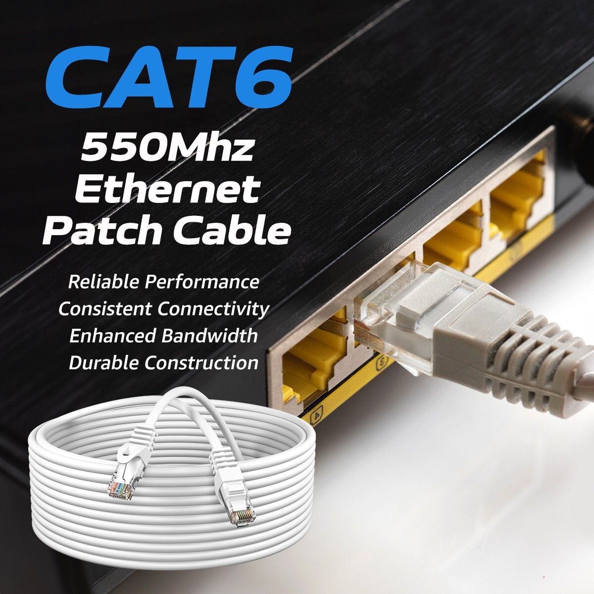 CAT6 Ethernet LAN Network RJ45 Patch Cable 1.5FT-20FT Multipack LOT, Black
