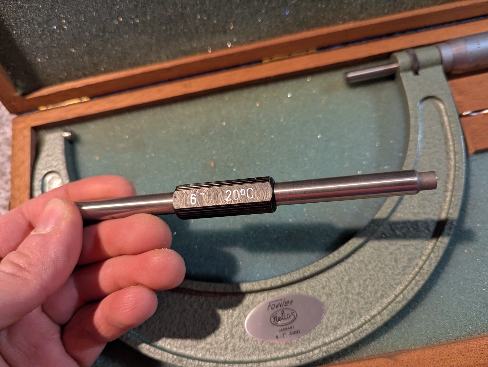 Fowler Helios Micrometer 6-7" .0001 With Setting Standard + Wood Box