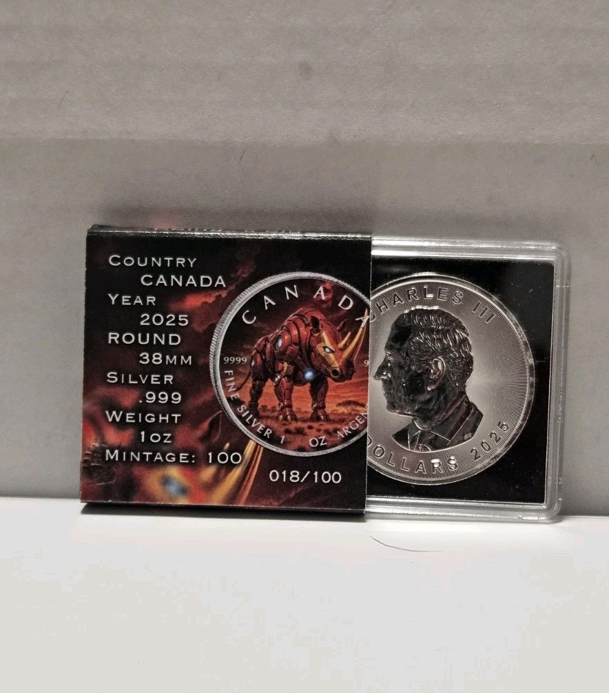 2025 Canada Maple Big Five Iron Rhino 1oz .9999 Silver FINE LIMITED EDITION