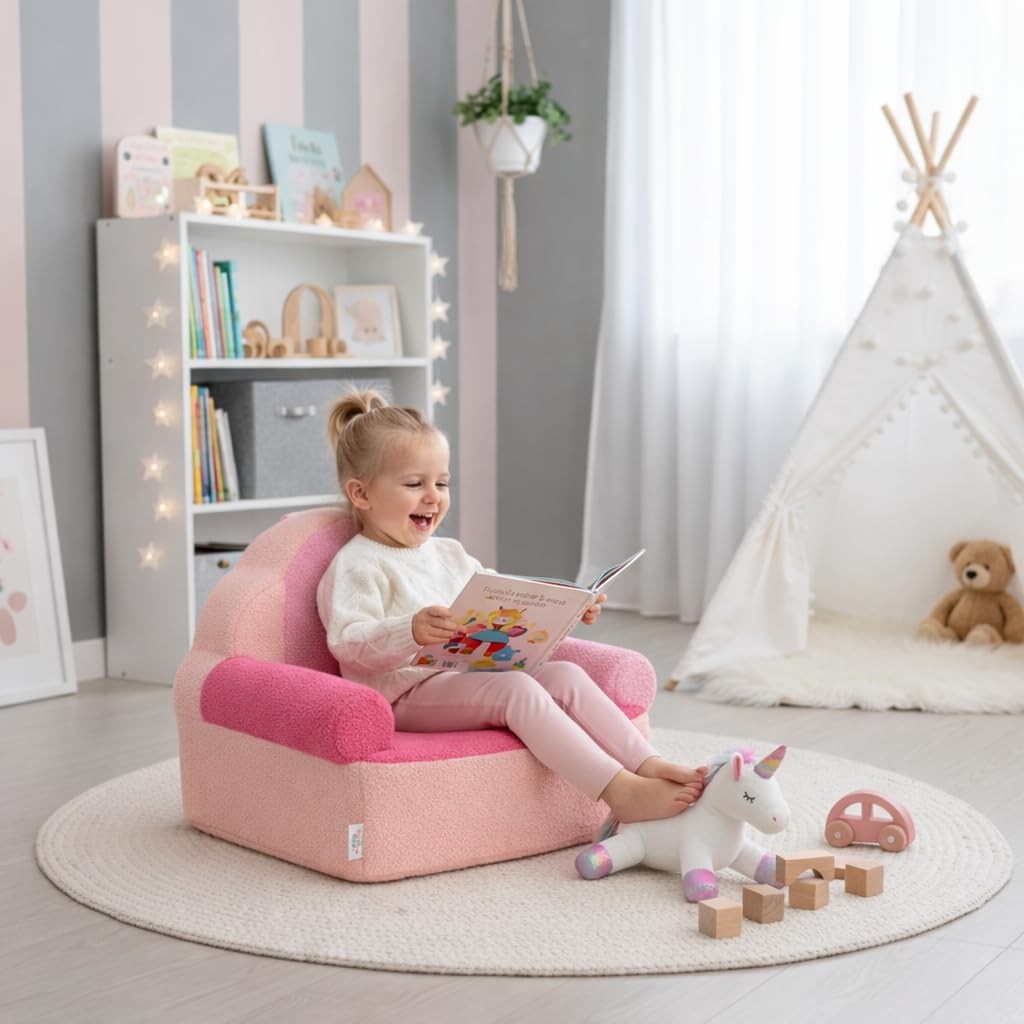 Toddler Foam Chair | Cute Pink Soft Lounge Chair for Toddler Girls Ages 1–4 |...