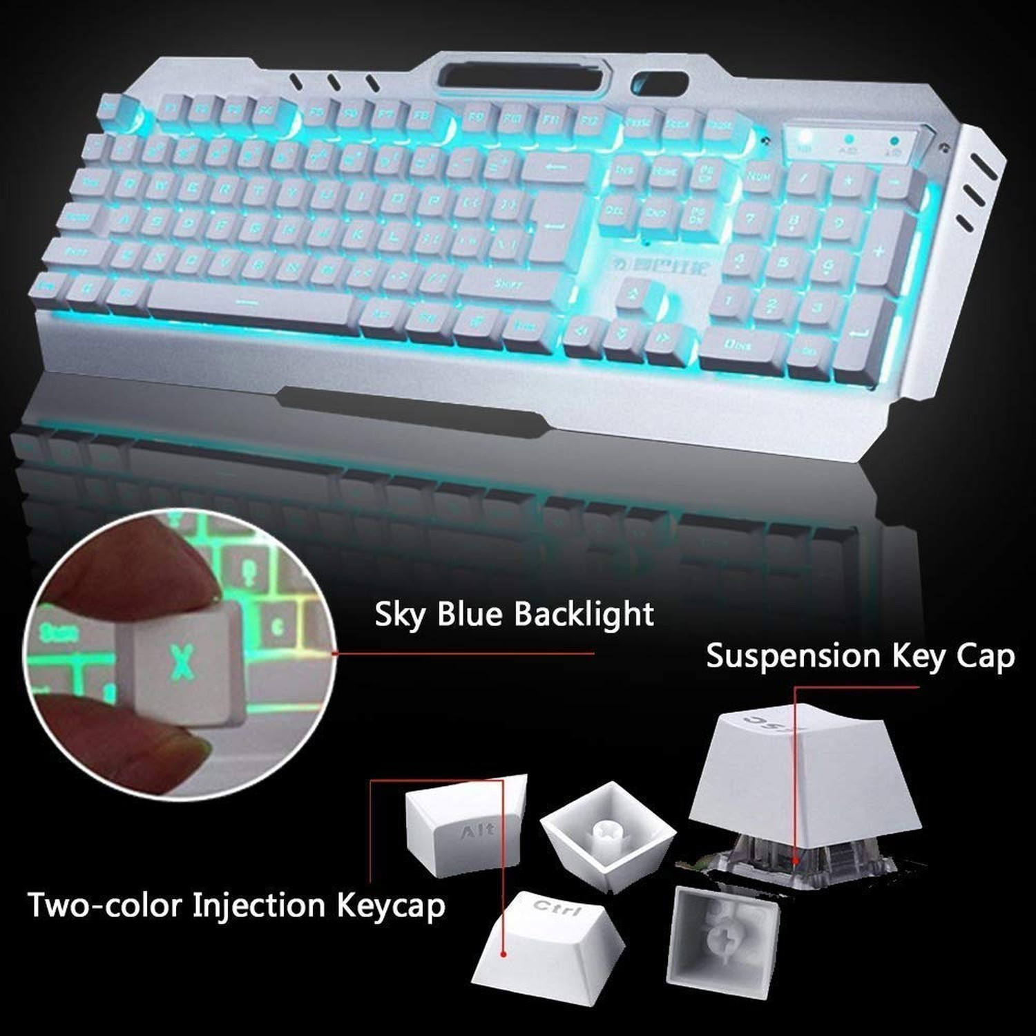 Wireless Keyboard and Mouse, Blue LED Backlit Rechargeable Keyboard with 3800...