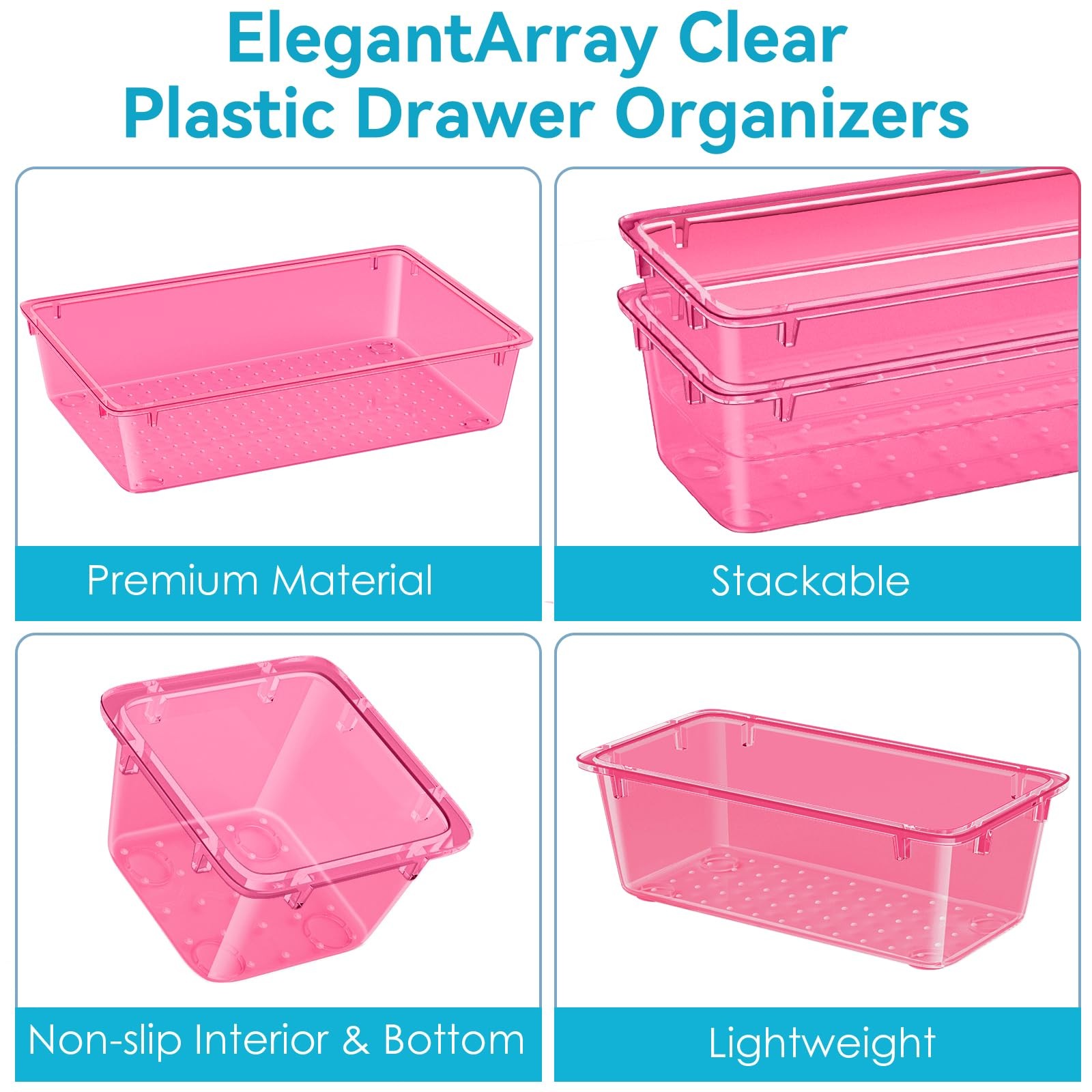 12 PCS Drawer Organizer Set, 4 Sizes Tool Storage Trays, Clear Plastic Makeup...