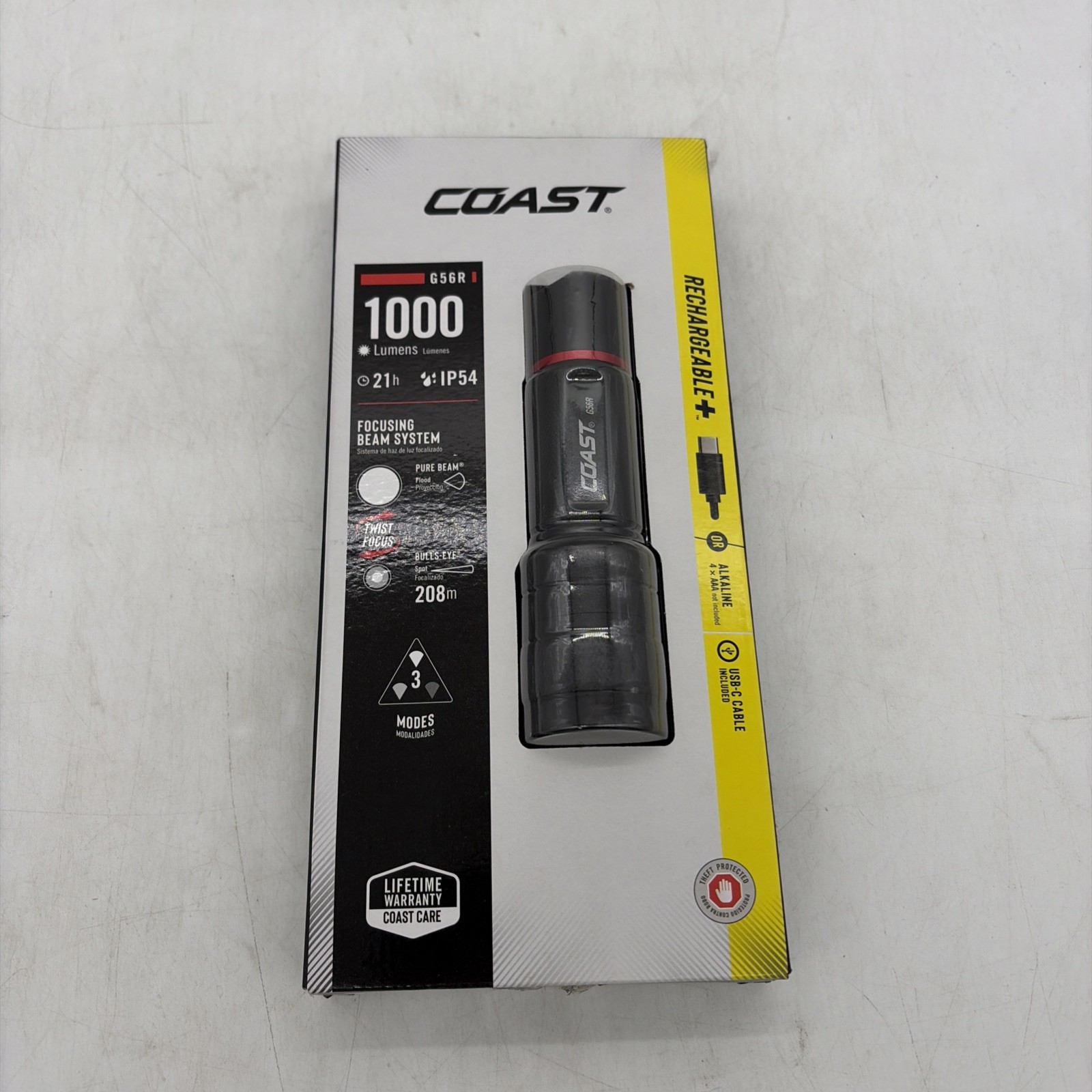 Coast 1000 Lumens G55R Rechargeable Dual Power IP54 Flashlight New/Sealed