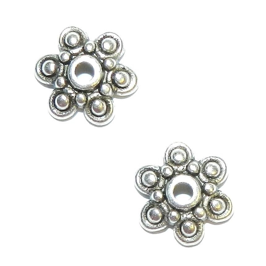 M7277 Antiqued Silver 10mm 6-Petal Scalloped Flower Metal Bead Caps 50pc
