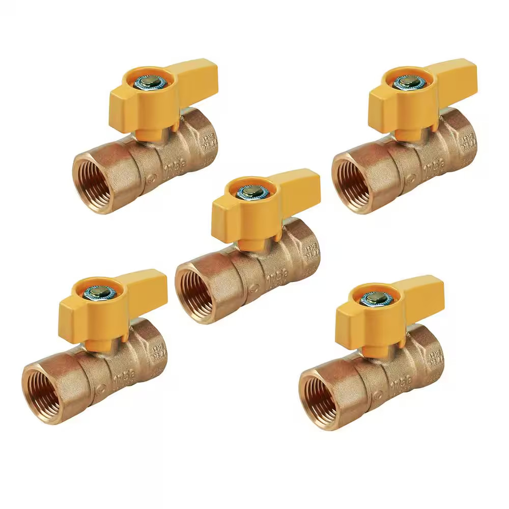 1 In. FIP Brass Gas Ball Valve with Yellow Aluminum Alloy Handle (Pack of 5)