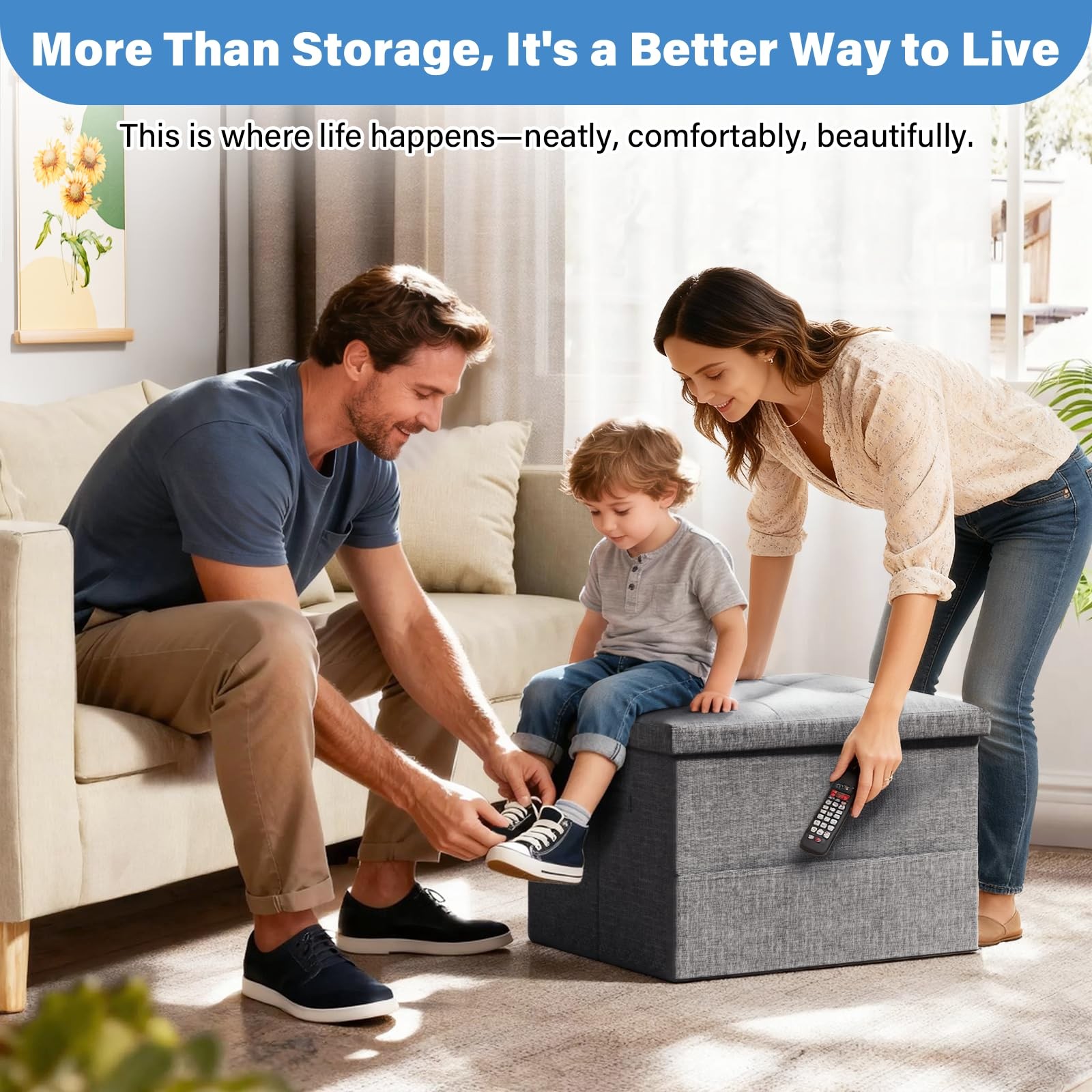 Storage Ottoman Foot Rest Stool, Foldable Foot Rest Stool with Thicker Foam P...