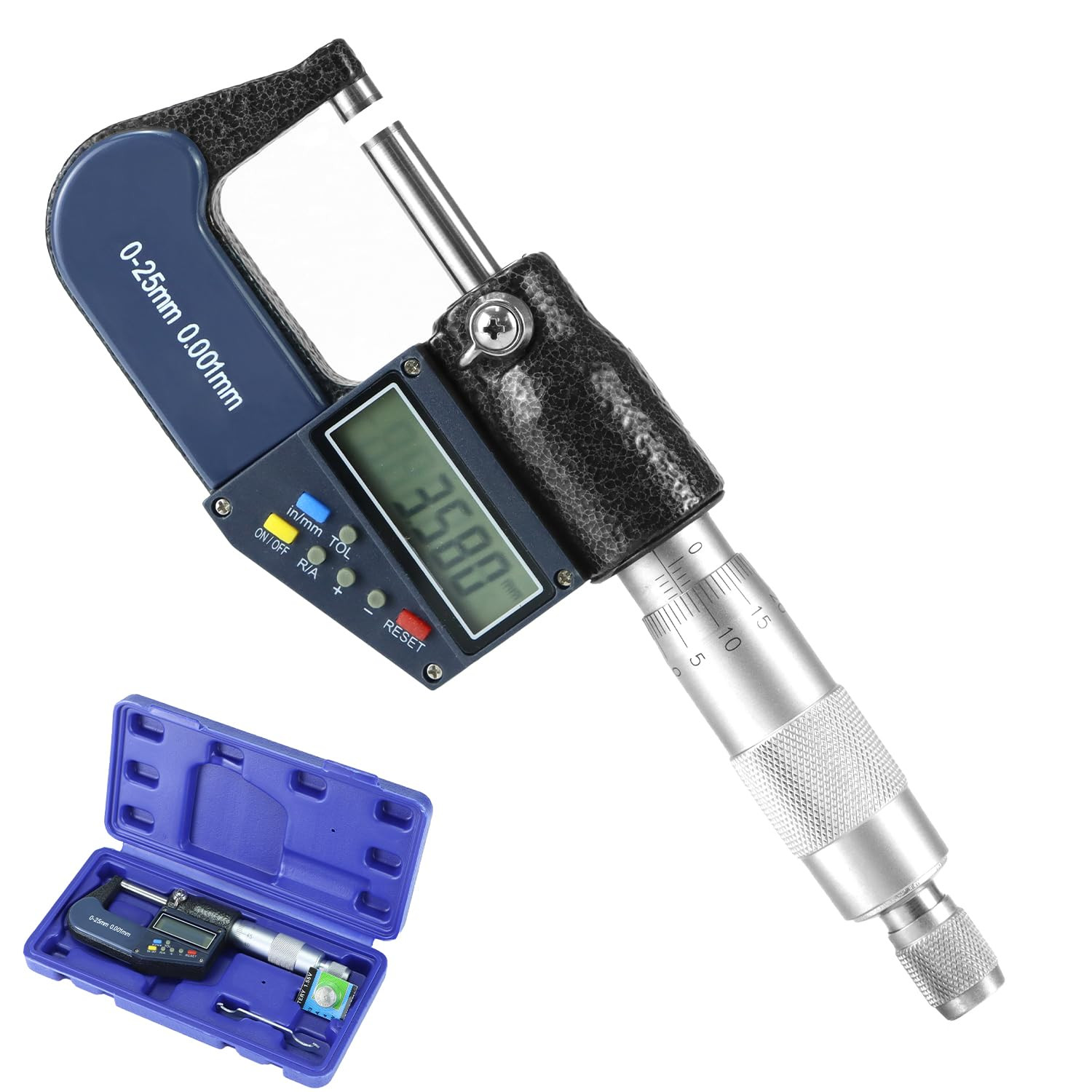 Digital Outside Micrometer 0-1in 0-25mm LCD Carbide Tip High Accuracy Gauge Tool