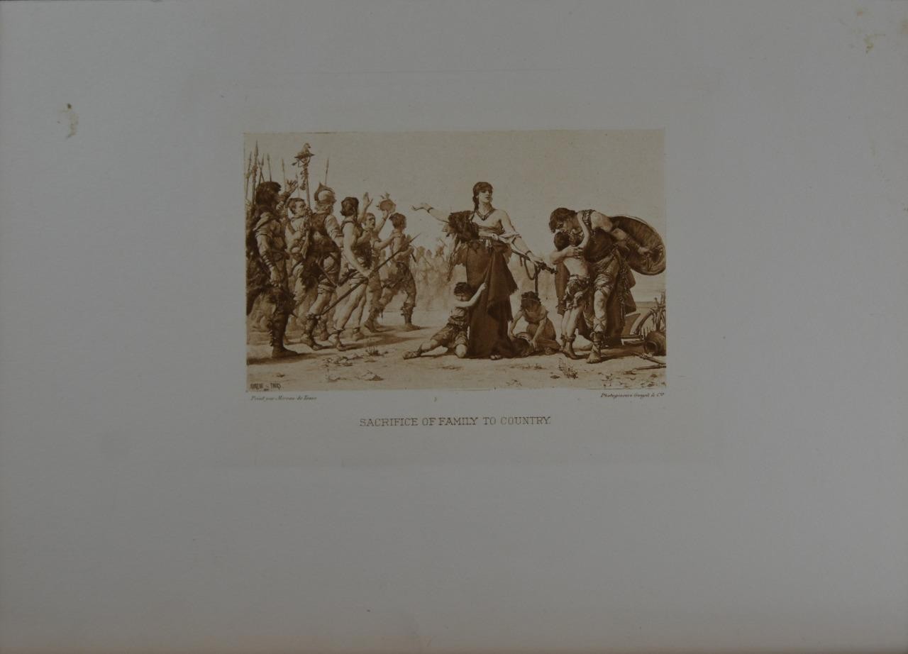 Antique Art Engraving Sacrifice of Family to Country Military War Original 1880